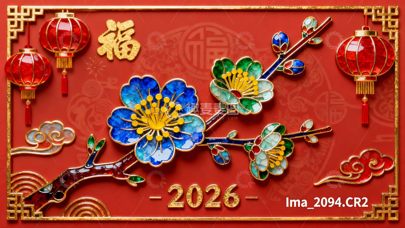 高清大图下载【趣麦麦图】红色背景新年装饰画