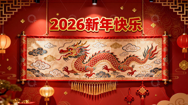 新年龙卷轴挂饰红色喜庆
