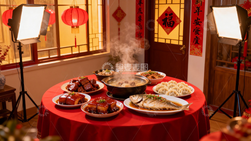 高清大图下载【趣麦麦图】春节团圆饭丰盛菜肴摆盘