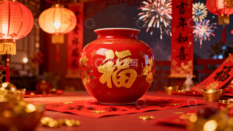 高清大图下载【趣麦麦图】春节装饰红瓶烟花