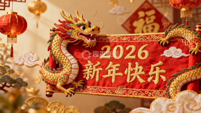 高清大图下载【趣麦麦图】龙年新春装饰绣品