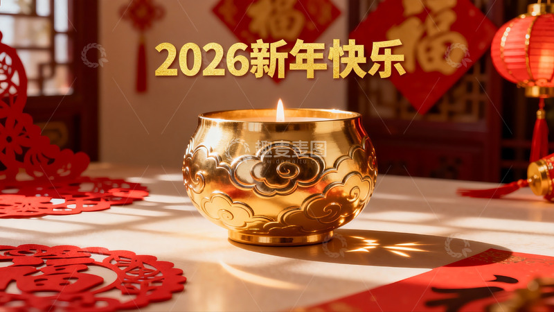 高清大图下载【趣麦麦图】金色烛台新年装饰场景