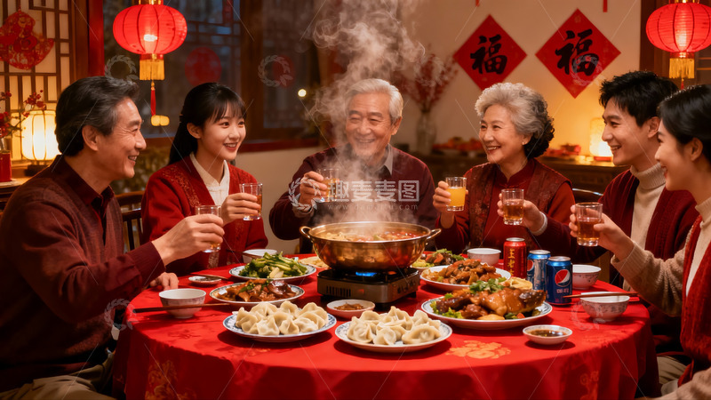 高清大图下载【趣麦麦图】家庭聚餐欢庆团圆饭