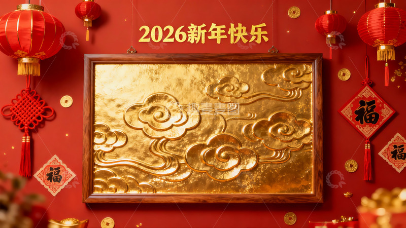 高清大图下载【趣麦麦图】新年装饰画与红灯笼喜庆场景