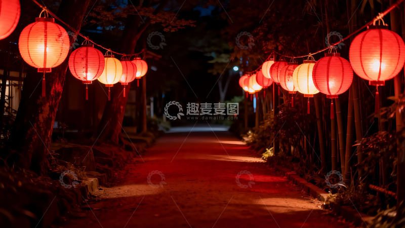 高清大图下载【趣麦麦图】夜色灯笼小径