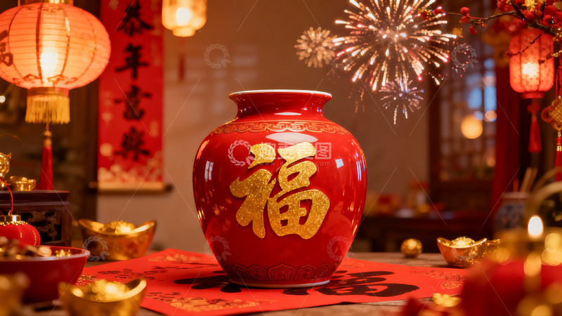 高清大图下载【趣麦麦图】春节室内装饰烟花绽放