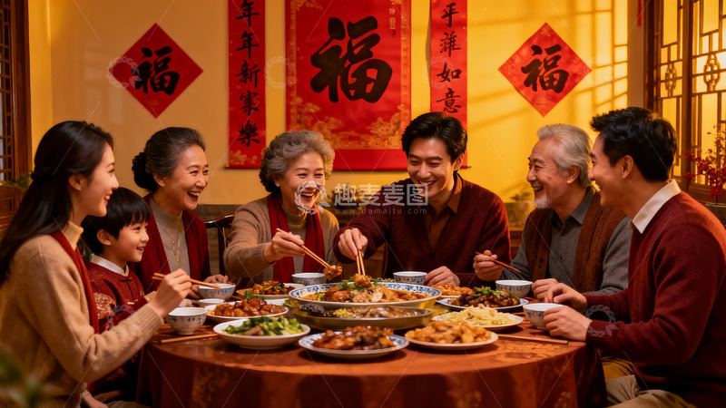 高清大图下载【趣麦麦图】家庭聚餐欢庆团圆时刻