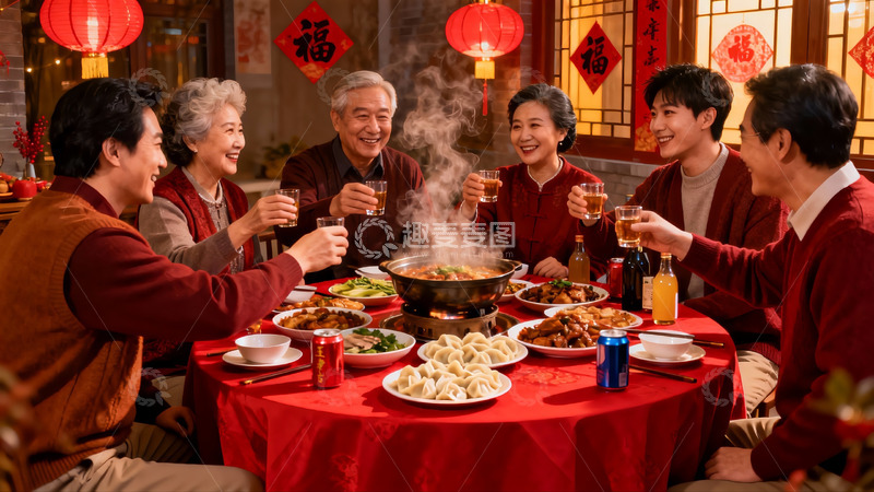 高清大图下载【趣麦麦图】家人围坐餐桌共庆团圆佳节