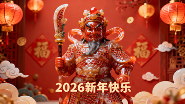 新年装饰中的门神雕像