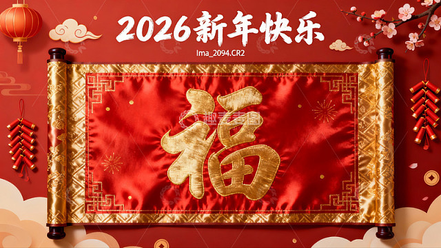 新年红色福字卷轴装饰