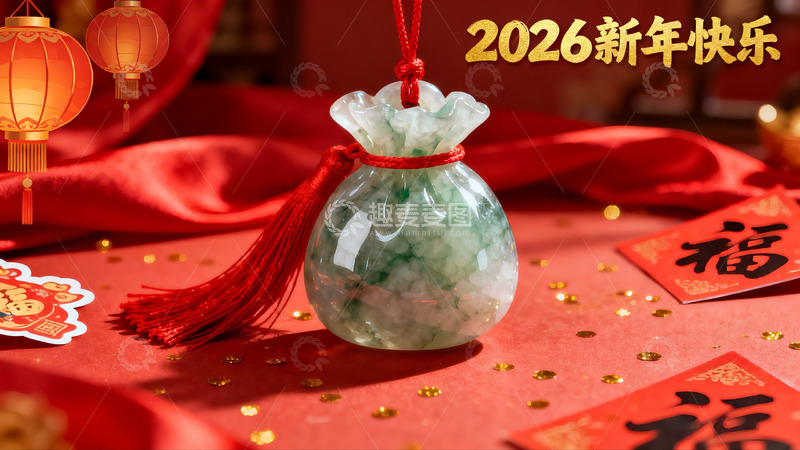 高清大图下载【趣麦麦图】新年翡翠挂饰与红灯笼