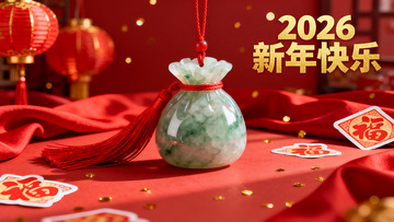 新年翡翠挂饰喜庆红布