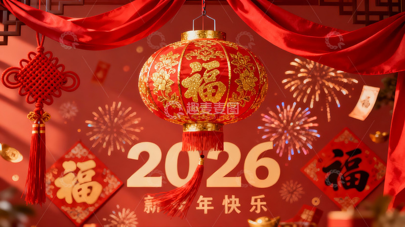 高清大图下载【趣麦麦图】新年红灯笼烟花装饰场景