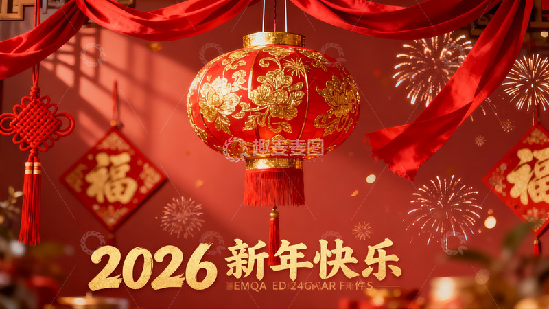 高清大图下载【趣麦麦图】新年灯笼烟花喜庆装饰