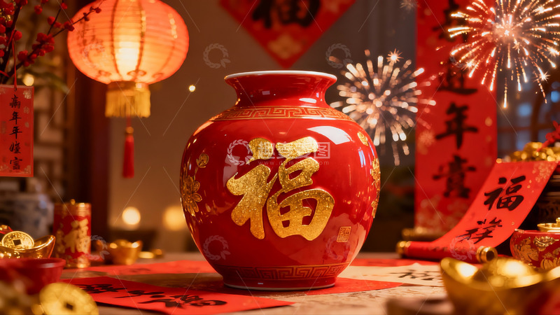 高清大图下载【趣麦麦图】春节装饰红瓶烟花