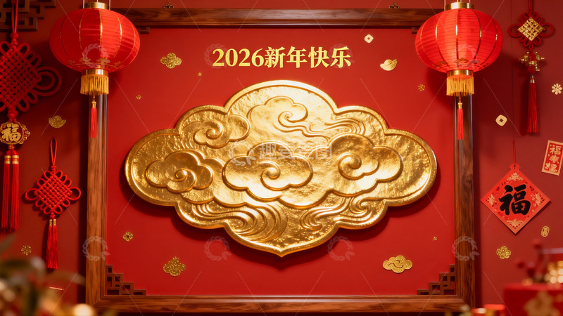 高清大图下载【趣麦麦图】新年红色装饰云纹挂件