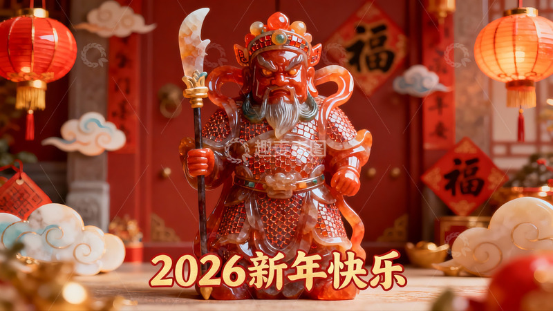 高清大图下载【趣麦麦图】新年装饰中的门神雕像