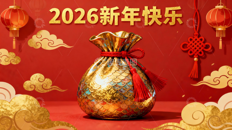 高清大图下载【趣麦麦图】新年快乐金袋红灯笼装饰