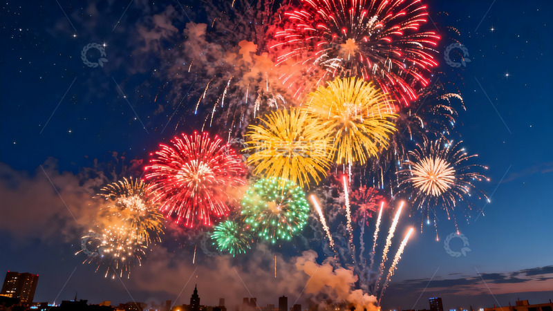 高清大图下载【趣麦麦图】夜空烟花绽放绚丽多彩