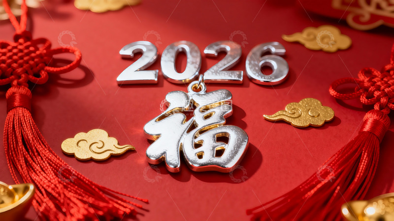 高清大图下载【趣麦麦图】新年福字挂饰红色背景