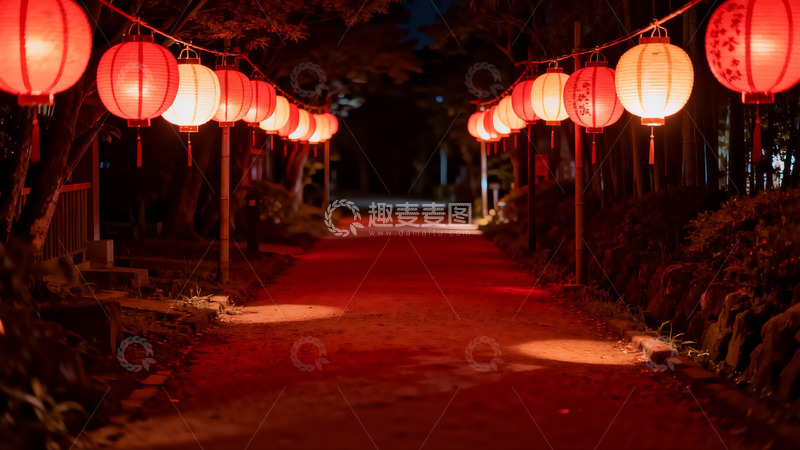 高清大图下载【趣麦麦图】夜色灯笼小径