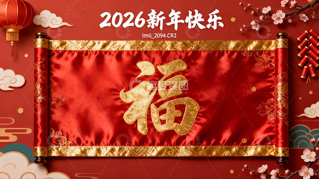 新年红色卷轴福字装饰图