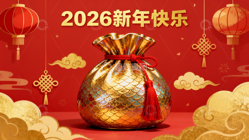 高清大图下载【趣麦麦图】新年快乐金袋红灯笼