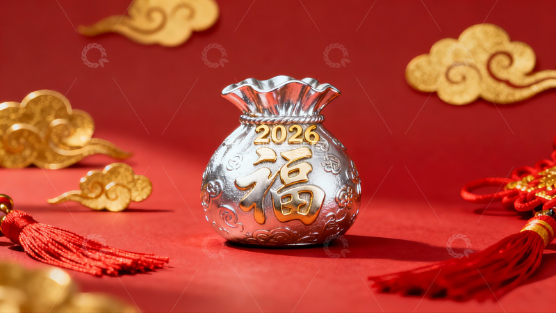 高清大图下载【趣麦麦图】新年福袋装饰品红色背景