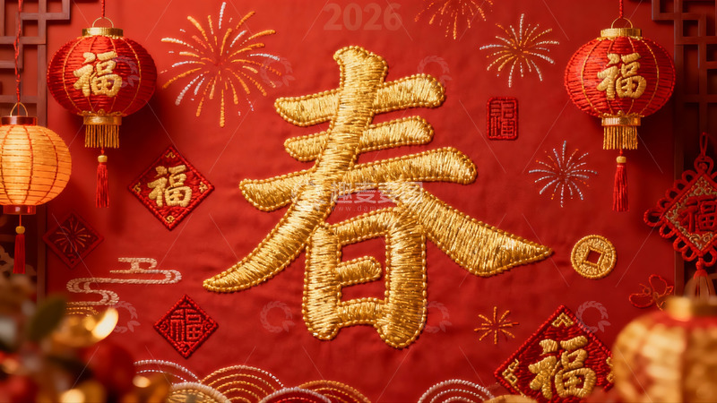 高清大图下载【趣麦麦图】春节装饰红底金色春字
