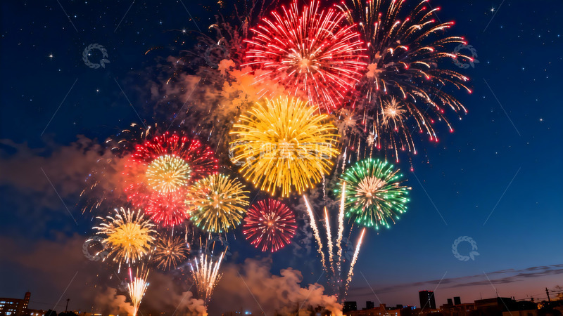 高清大图下载【趣麦麦图】夜空烟花绽放绚丽多彩