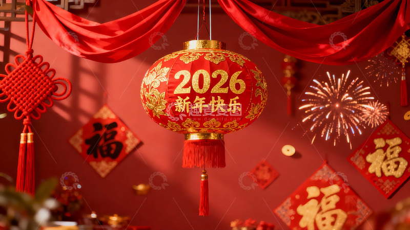高清大图下载【趣麦麦图】春节灯笼烟花装饰场景