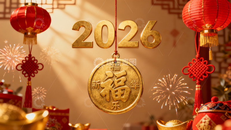 高清大图下载【趣麦麦图】2026新年灯笼烟花装饰