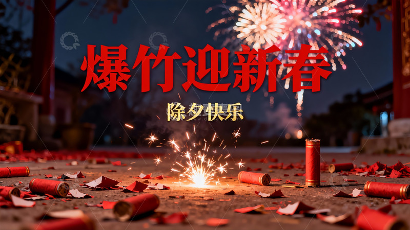 高清大图下载【趣麦麦图】除夕夜放鞭炮烟花迎新春