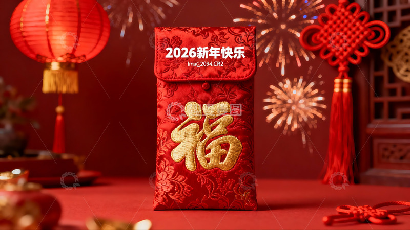 高清大图下载【趣麦麦图】新年红色福袋烟花灯笼装饰
