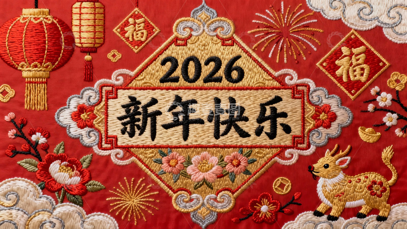 高清大图下载【趣麦麦图】2026新年快乐刺绣图案