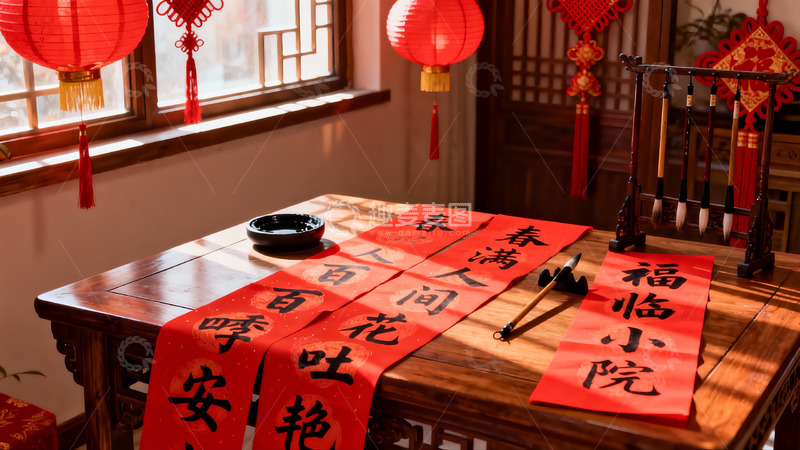 高清大图下载【趣麦麦图】春节室内装饰与书法对联