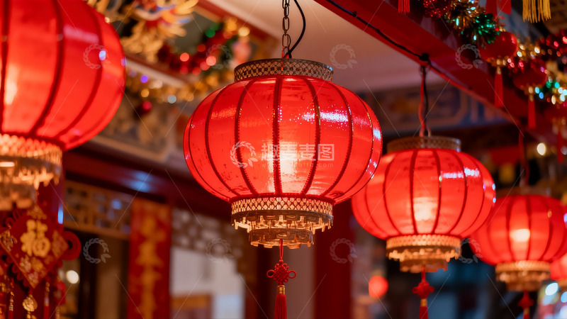 高清大图下载【趣麦麦图】红灯笼高挂节日氛围浓厚