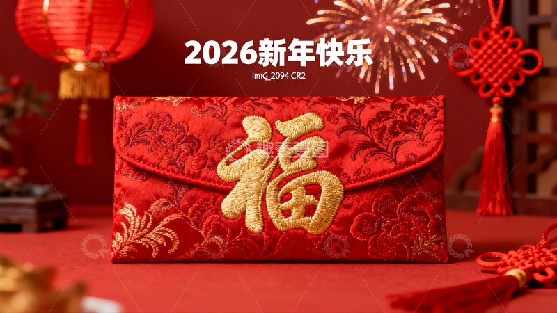 高清大图下载【趣麦麦图】新年红色红包配烟花装饰