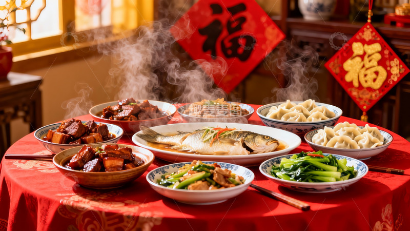 高清大图下载【趣麦麦图】丰盛年夜饭热气腾腾