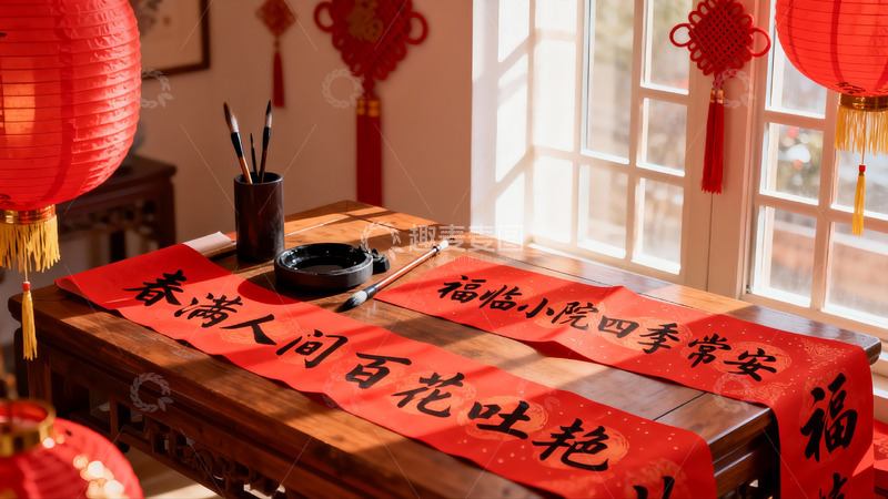 高清大图下载【趣麦麦图】春节室内装饰与书法对联