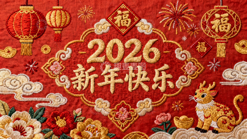 高清大图下载【趣麦麦图】2026新年刺绣图案红色喜庆