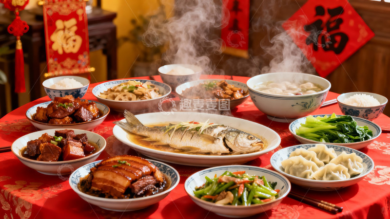 高清大图下载【趣麦麦图】丰盛年夜饭餐桌摆满佳肴
