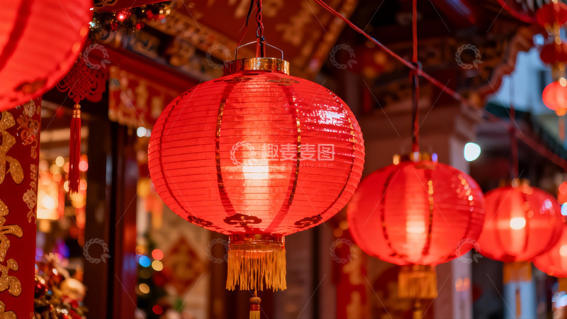 高清大图下载【趣麦麦图】红灯笼高挂古建筑夜景