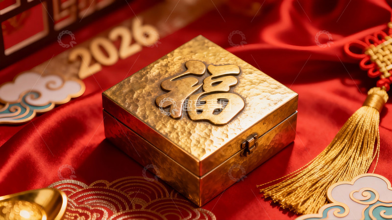 高清大图下载【趣麦麦图】金色福字礼盒新年装饰
