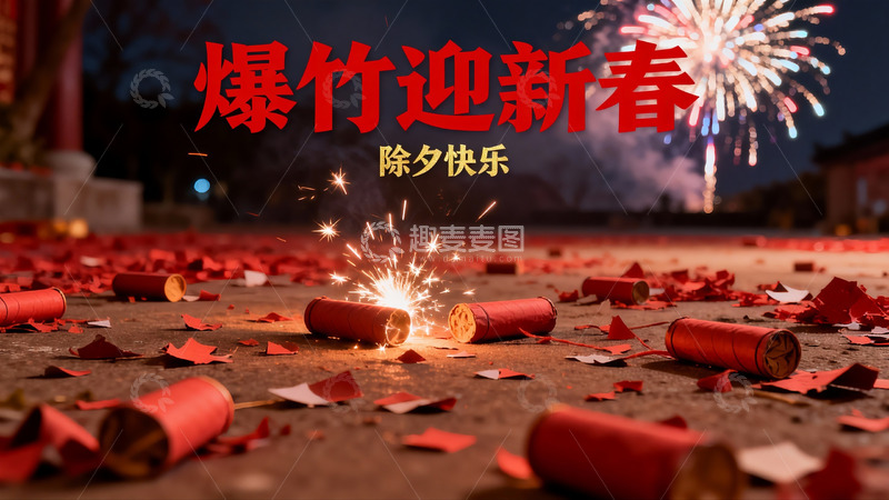 高清大图下载【趣麦麦图】爆竹烟花迎新春夜景