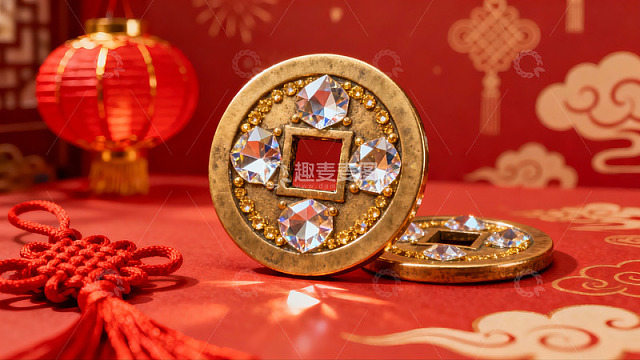 中式装饰金币与红灯笼