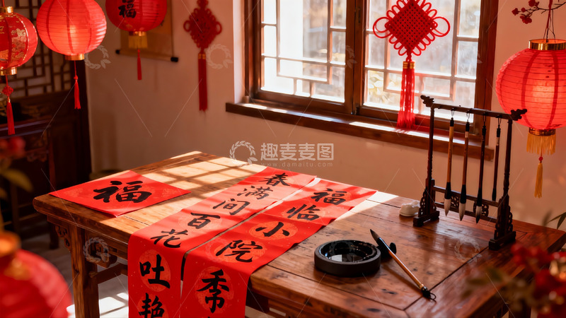 高清大图下载【趣麦麦图】春节室内装饰与书法用品