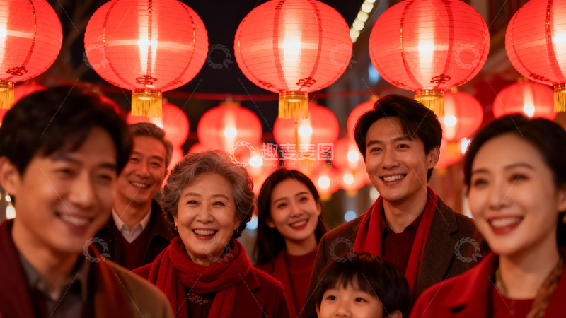 高清大图下载【趣麦麦图】春节红灯笼下全家福