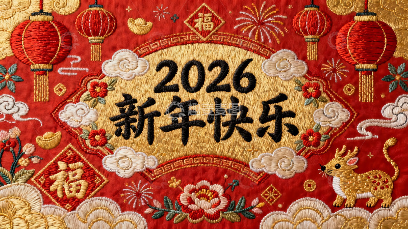 高清大图下载【趣麦麦图】2026新年快乐刺绣图案