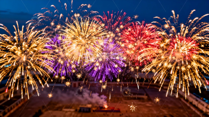 高清大图下载【趣麦麦图】夜空中绚丽多彩的烟花绽放